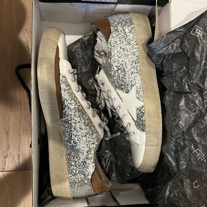 SHU SHOP size 6 silver sparkly and white shoes